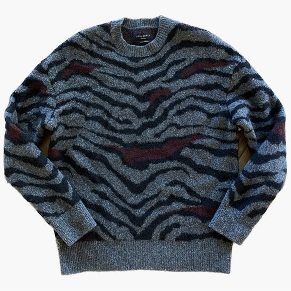 All Saints Tora Tiger Stripe Wool/Yak blend Crew Neck Sweater Sz XS - Picture 3 of 7